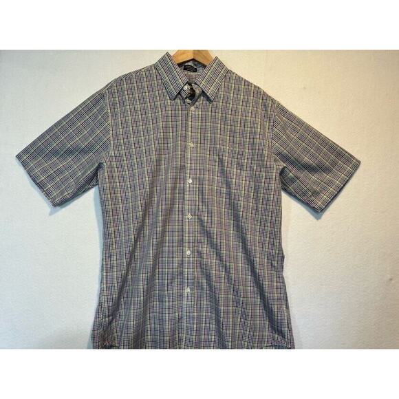 Neiman Marcus Mens Large Plaid Trim Fit Button Up Shirt Multicolor Plaid SS - Picture 2 of 10